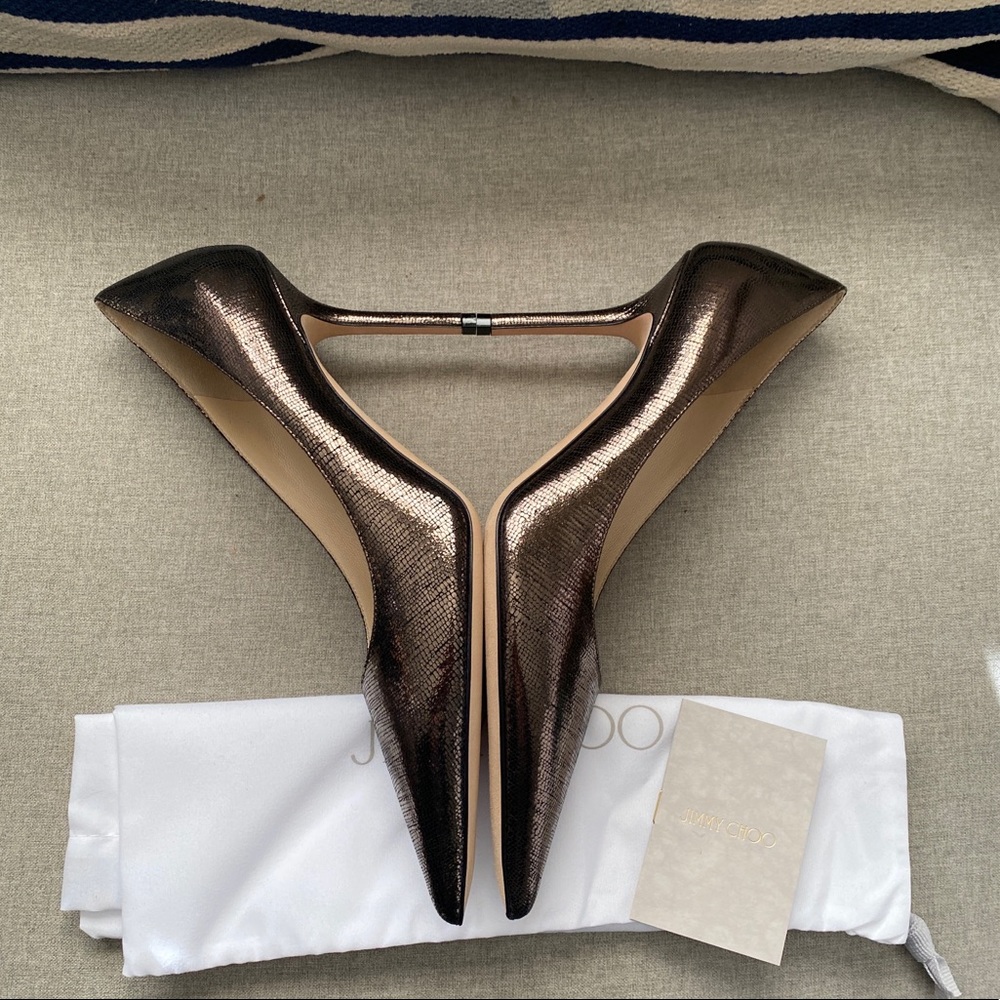Jimmy Choo Metallic Bronze Pointed-Toe Stiletto Pumps - Picture 7 of 12